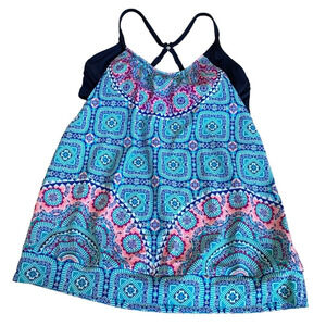 Athleta Swim Fiji Blousy Tankini Top Size 34 B/C Navy Multi